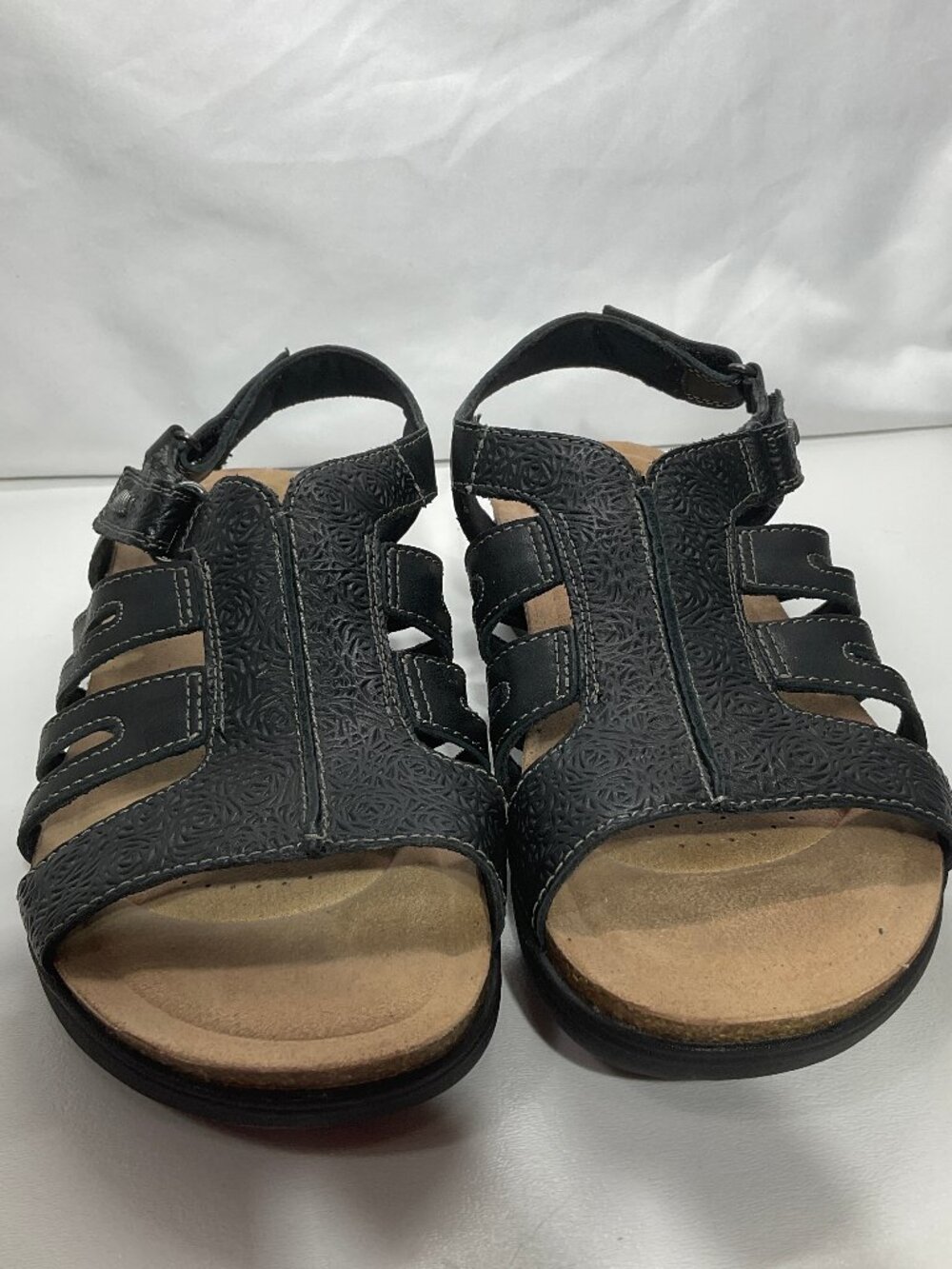 New Clarks 9M Black April Belle Sandals Leather Upper Open Toe